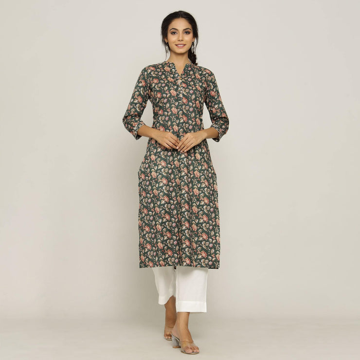 Rangdeep Green printed Calf length Cotton Kurti