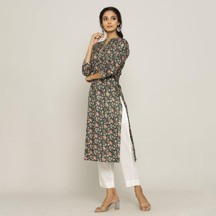 Rangdeep Green printed Calf length Cotton Kurti