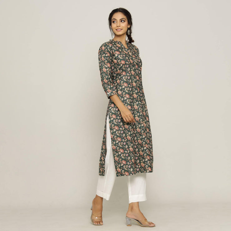 Rangdeep Green printed Calf length Cotton Kurti