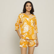 Yellow Cotton Printed Night Suit Set