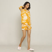 Yellow Cotton Printed Night Suit Set