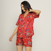 Red Cotton Printed Night Suit Set