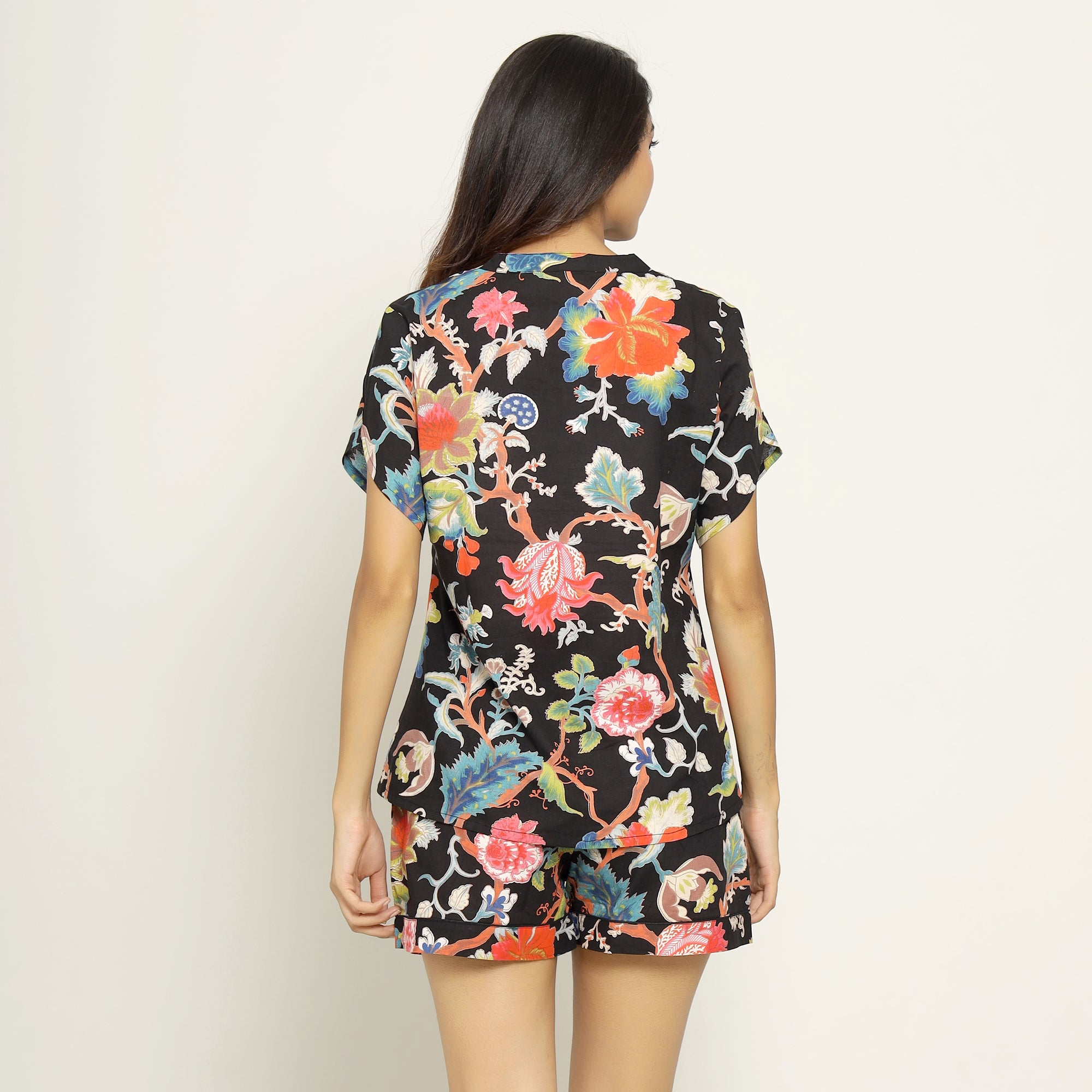 Black Cotton Printed Night Suit Set