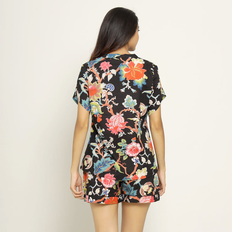Black Cotton Printed Night Suit Set