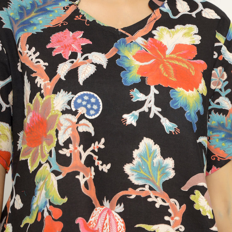 Black Cotton Printed Night Suit Set