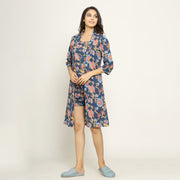 Blue Cotton Printed 3 PEICE Night Suit Set