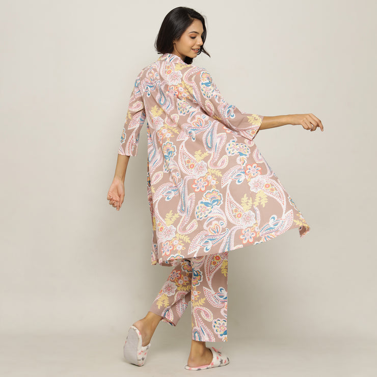 Paisley Cotton Printed 3 peice Night Suit Set