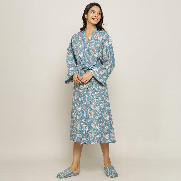 MALIBU FLORAL Cotton printed kimono robe