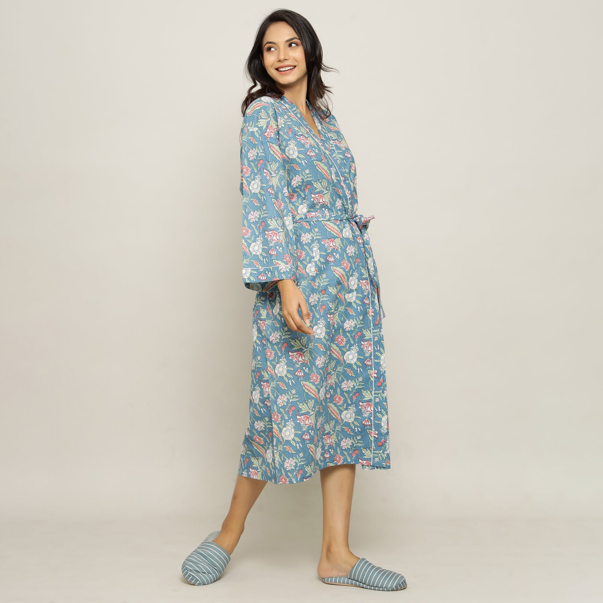 MALIBU FLORAL Cotton printed kimono robe