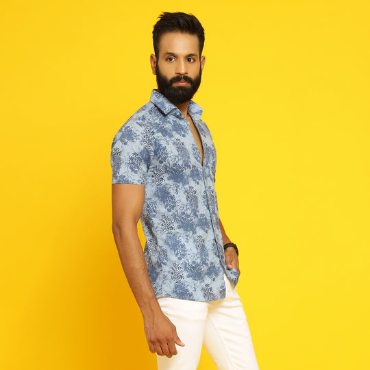 Sanskruti Homes Light Blue Cotton Printed Shirt