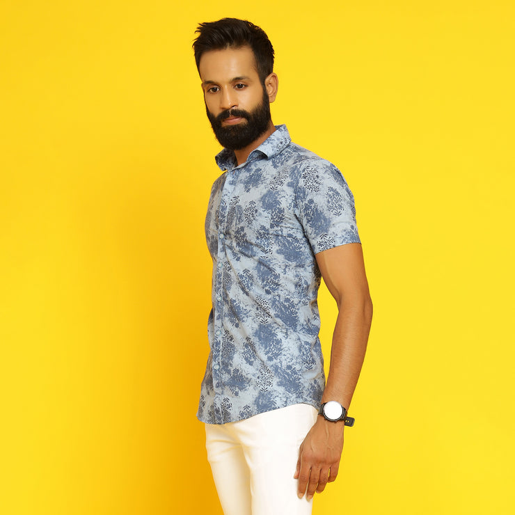Sanskruti Homes Light Blue Cotton Printed Shirt