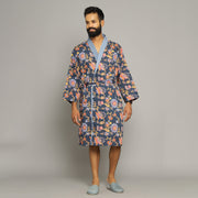 Royal Blue Multi-colour Pure Cotton Couple kimono robe