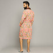 Men's Peach Cotton Hand printed kimono robe