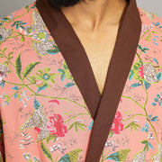 Men's Peach Cotton Hand printed kimono robe