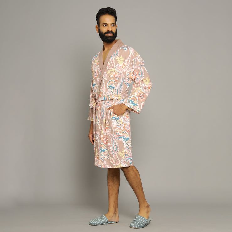 Men's Paisley Cotton Hand printed kimono robe