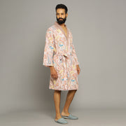 Men's Paisley Cotton Hand printed kimono robe