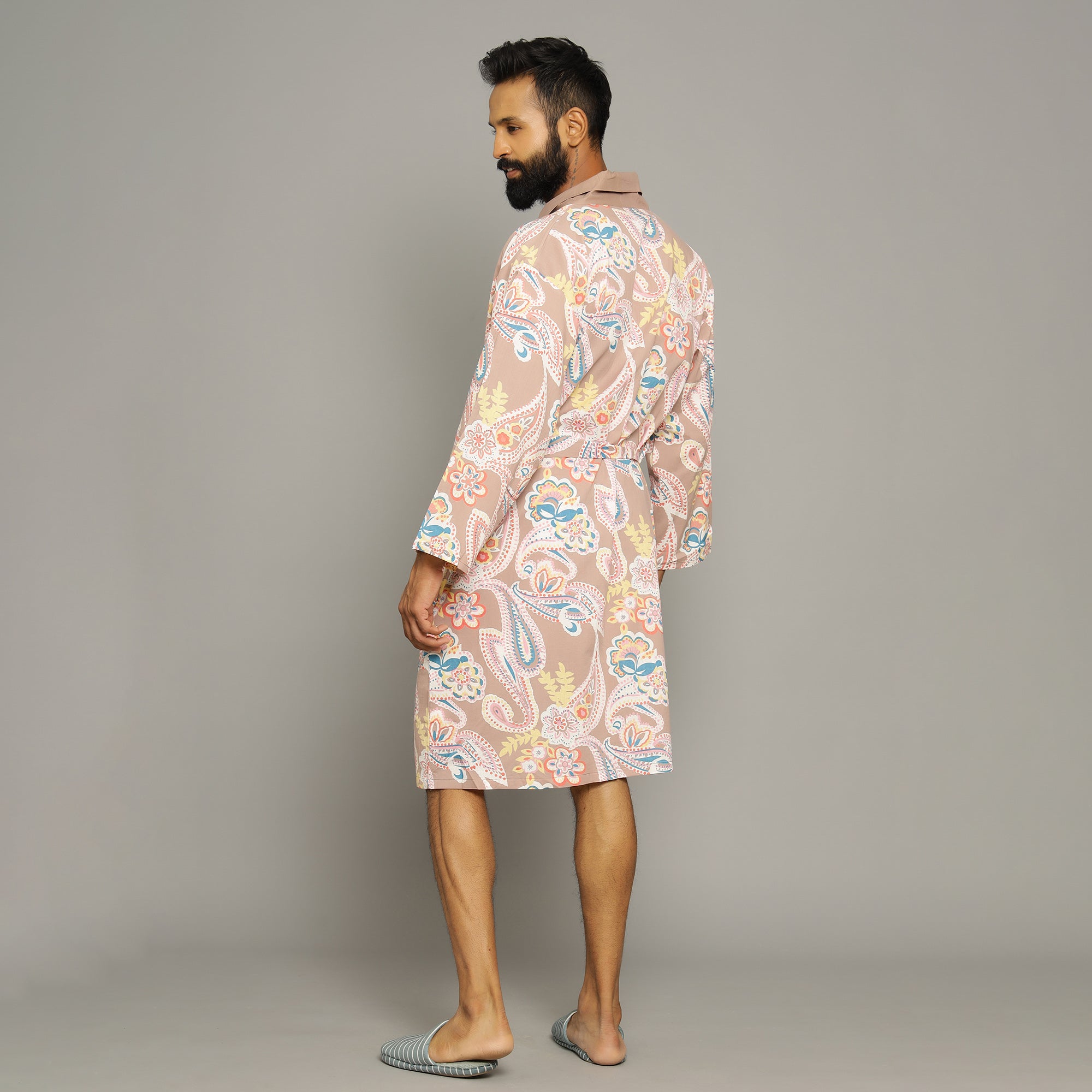 Men's Paisley Cotton Hand printed kimono robe