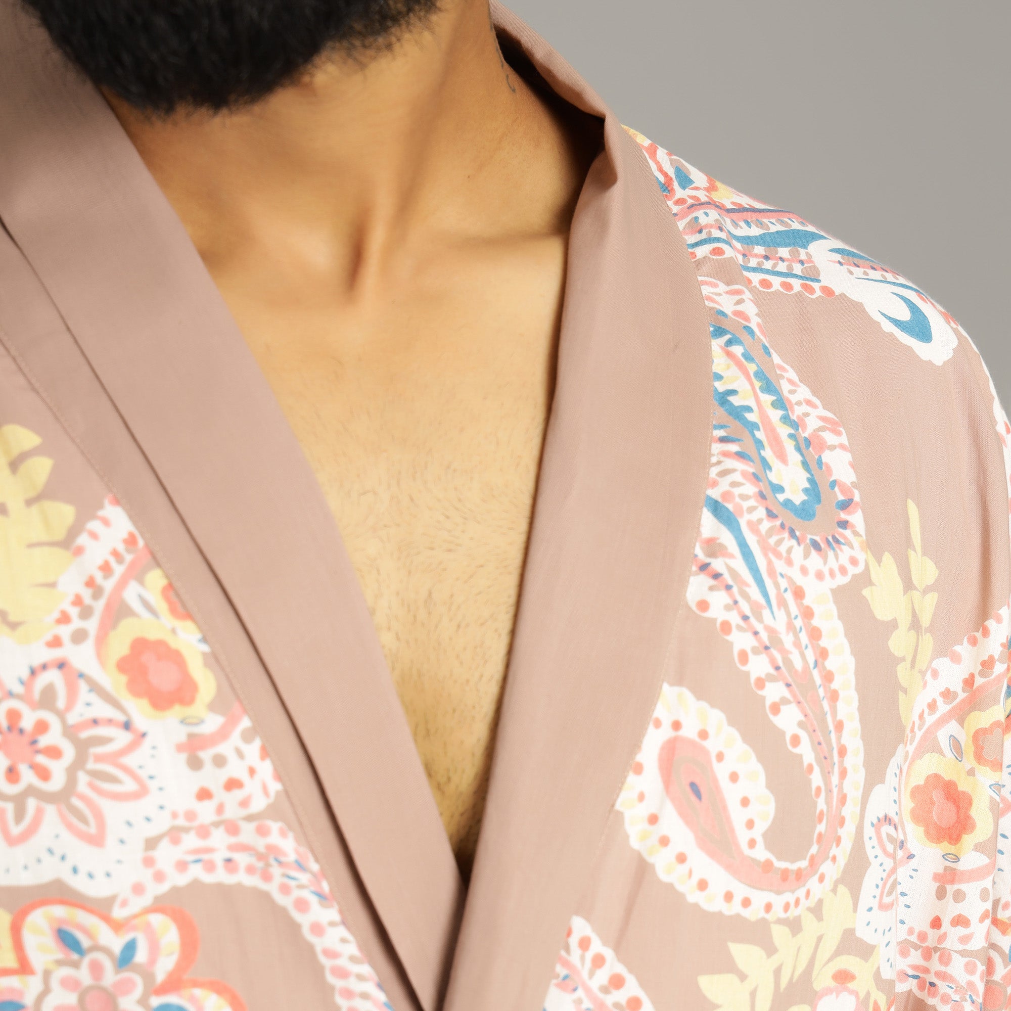 Men's Paisley Cotton Hand printed kimono robe