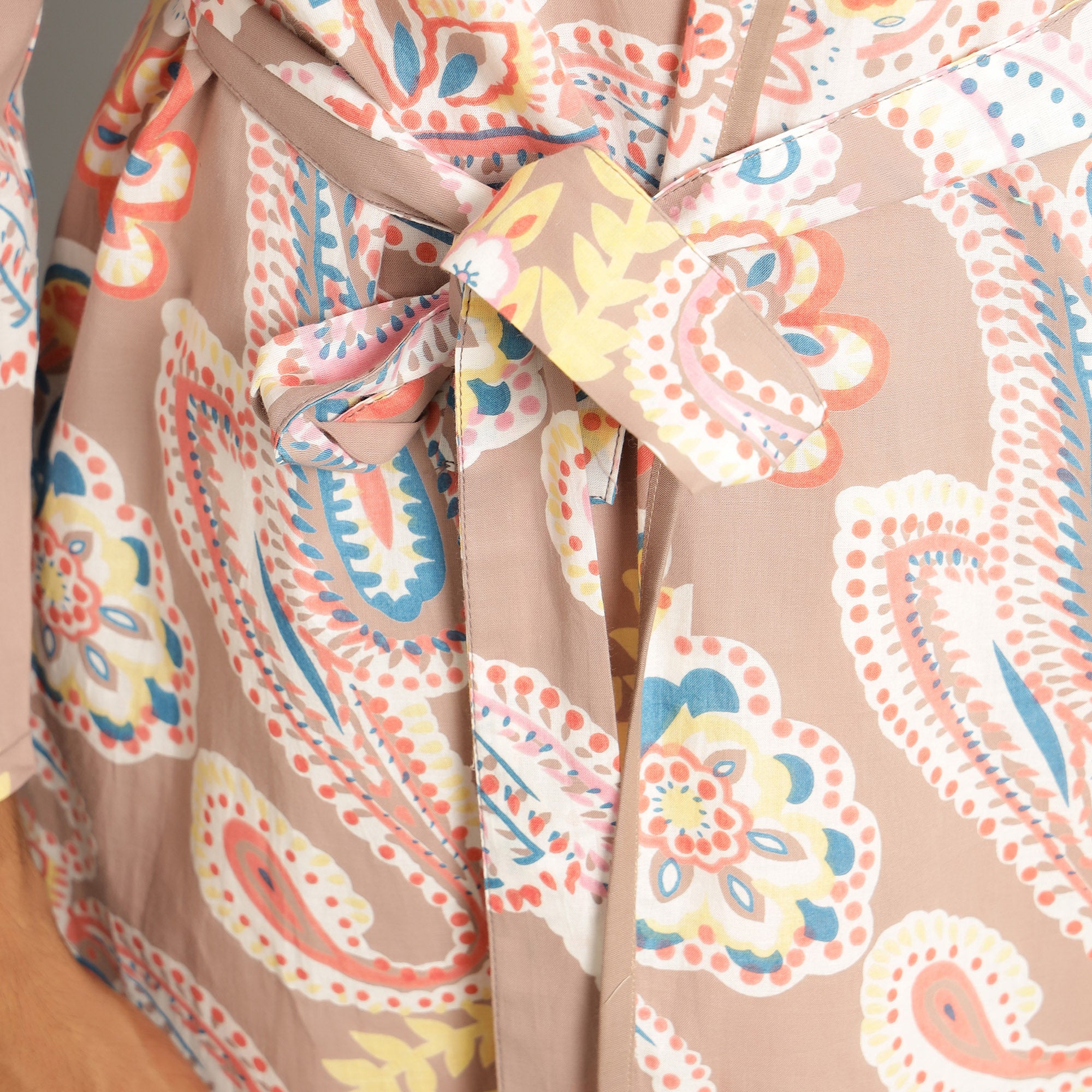 Men's Paisley Cotton Hand printed kimono robe