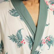 Men's Ivory Cotton Hand printed kimono robe