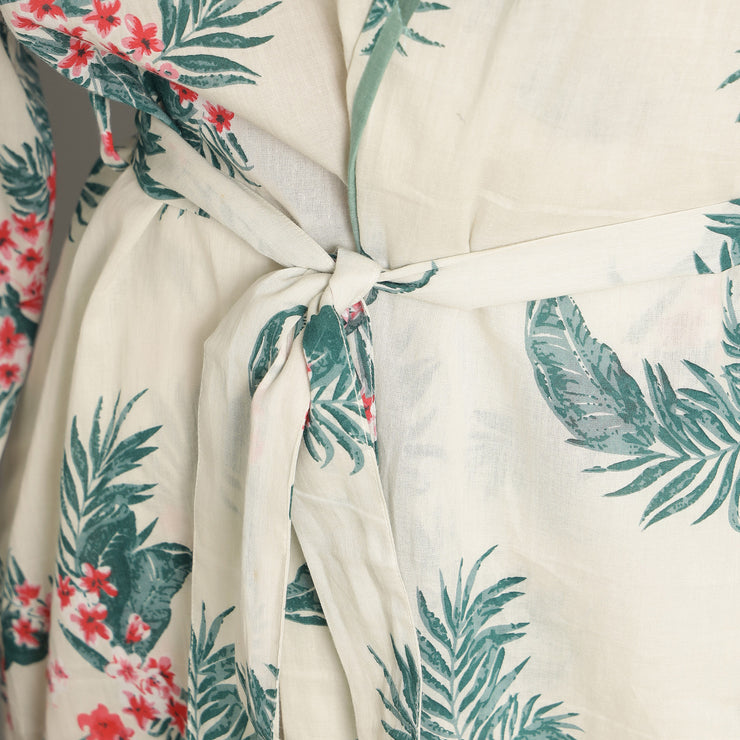 Men's Ivory Cotton Hand printed kimono robe