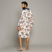 Men's Baby Pink Cotton Hand printed kimono robe