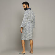 Men's Blue Triangles Cotton Hand printed kimono robe