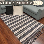 Hand-weaved 100% Cotton Rug with set of 2 Cushion Covers