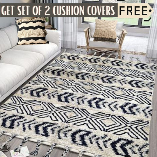 Hand-weaved 100% Cotton woven Rug with set of 2 Cushion Covers