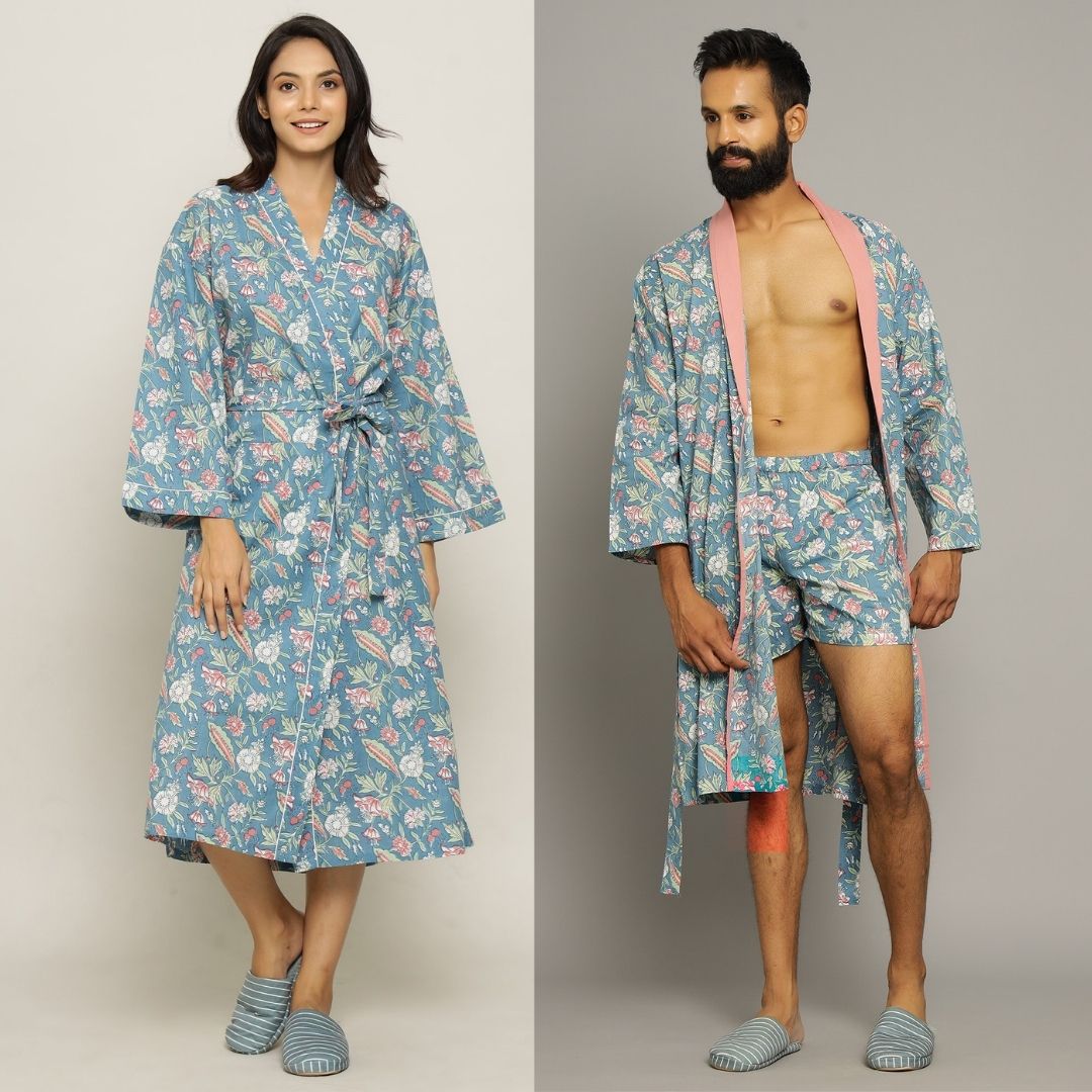 Malibu Floral Cotton printed Couple kimono robe