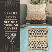 Tassle Hand-made  Set of Two Cotton Cushion Covers