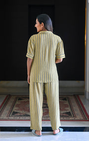 Yellow Rayon Crepe Printed Night Suit Set with Payjama