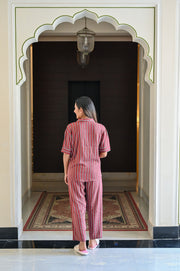 Maroon Rayon Crepe Printed Night Suit Set with Payjama