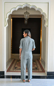 Grey Rayon Crepe Printed Night Suit Set with Payjama
