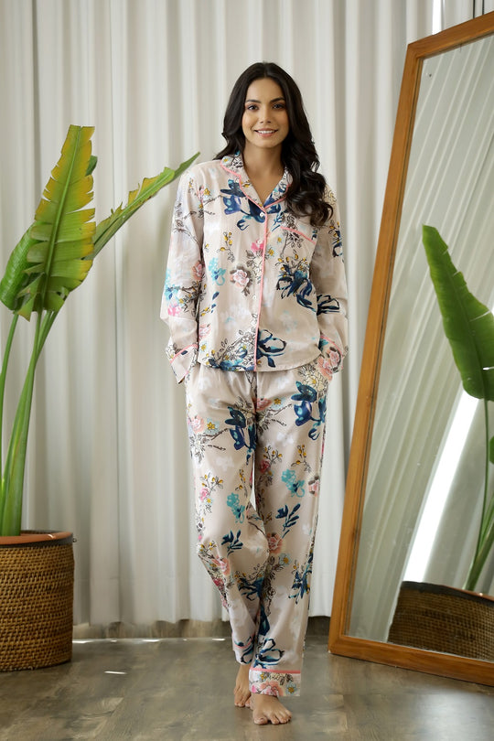 Floral Printed FULL SLEEVES Cotton Night suit