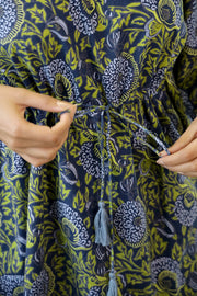 Navy Blue & Green Cotton Printed Kaftan set