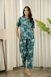 Dark Green PETER PAN COLLAR Night Suit pajama Set