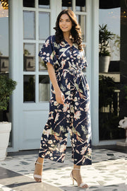 Navy Blue Printed Cotton jumpsuit