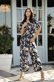 Navy Blue Printed Cotton jumpsuit