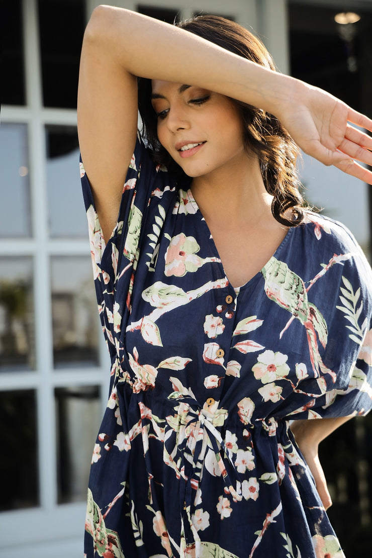 Navy Blue Printed Cotton jumpsuit