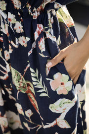 Navy Blue Printed Cotton jumpsuit