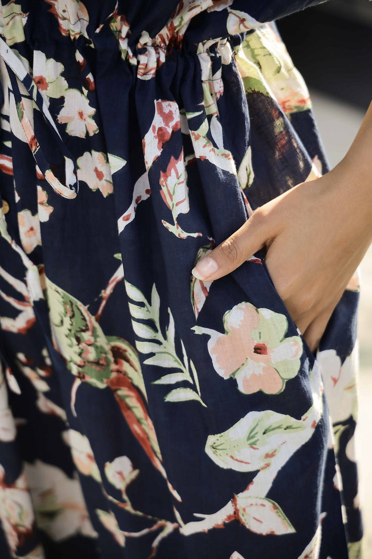 Navy Blue Printed Cotton jumpsuit