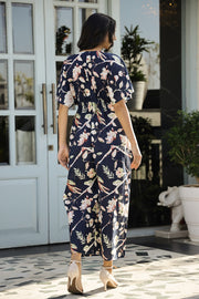 Navy Blue Printed Cotton jumpsuit