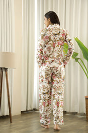 White Printed Full sleeves Cotton Night suit