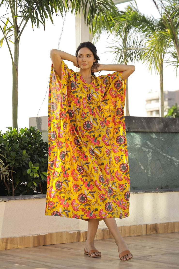 Yellow Printed Kaftan Loungewear