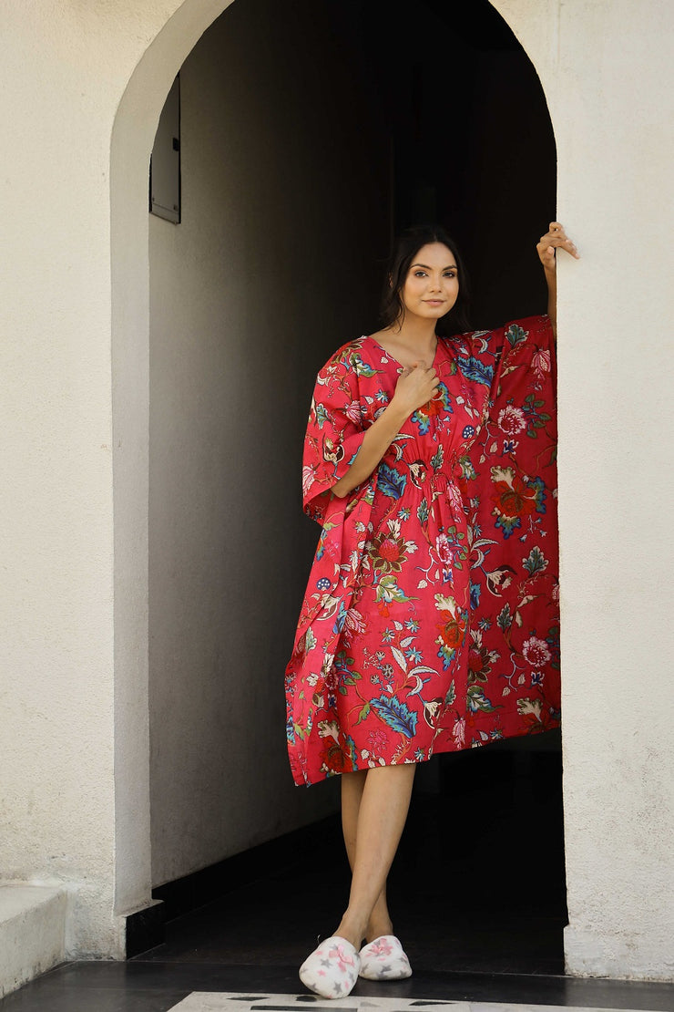 Red PINK Printed Kaftan Loungewear