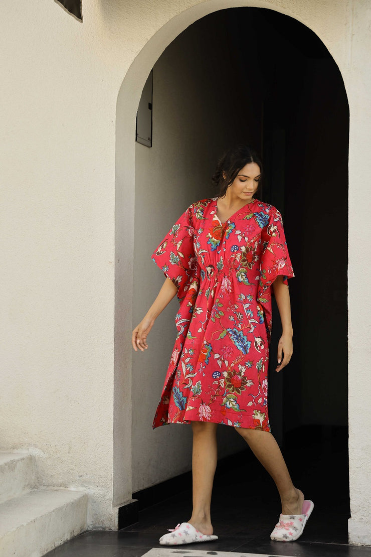 Red PINK Printed Kaftan Loungewear