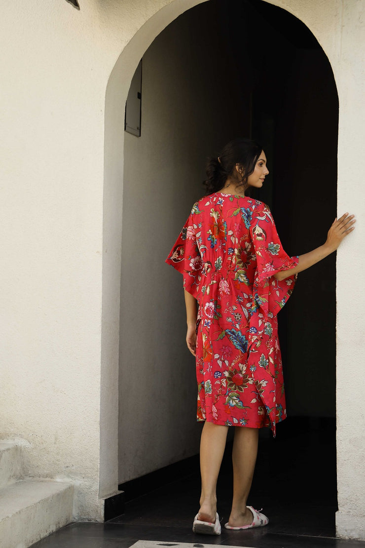 Red PINK Printed Kaftan Loungewear