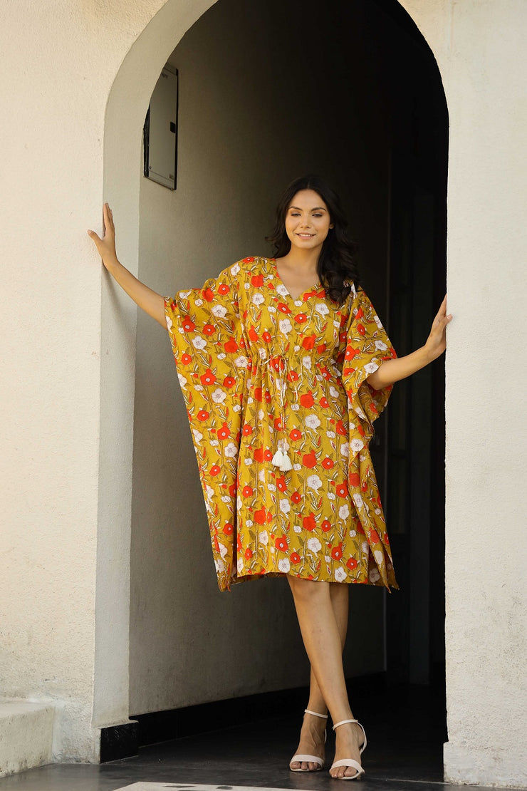 Mustard Printed Kaftan Loungewear