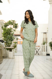 Sage Printed Pure Cotton Night suit